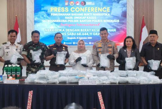 Kinerja nyata: Polres Bengkalis Musnahkan 68,6 Kg Sabu Bernilai Rp68 Miliar